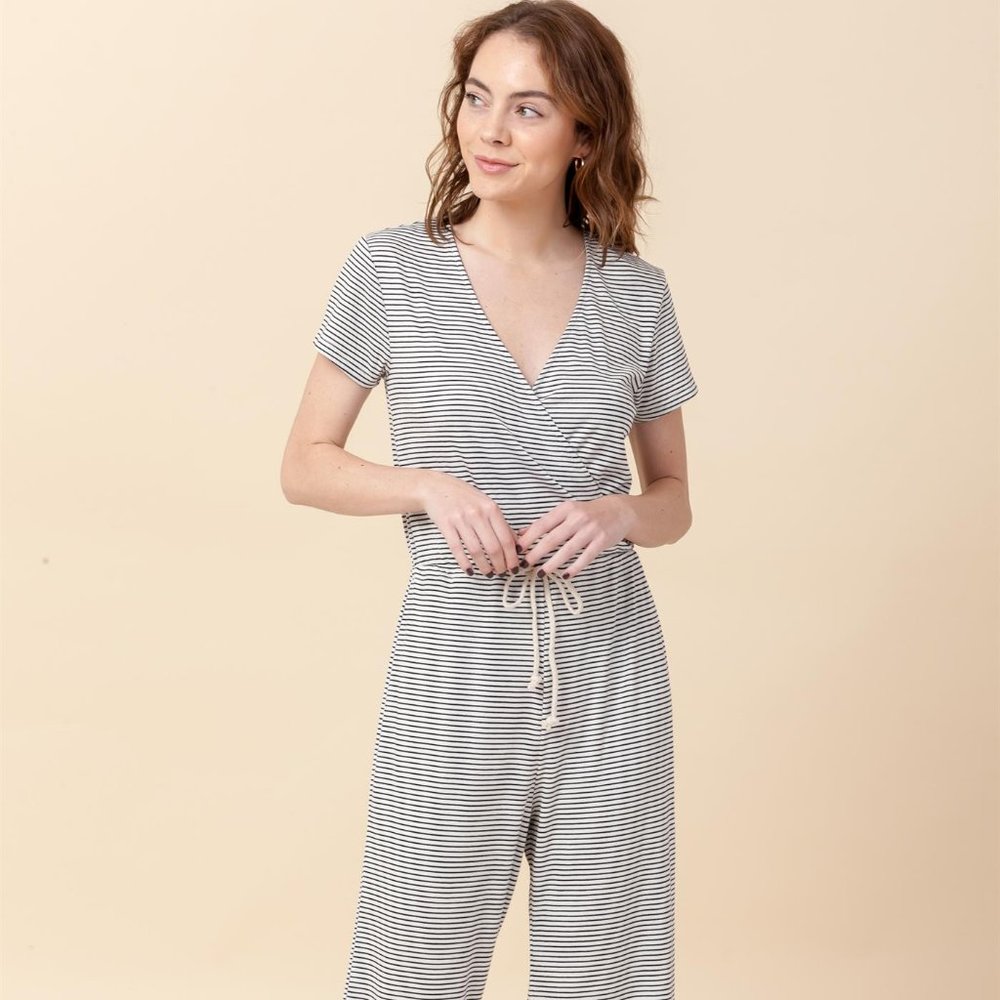 NWT!❤️ Short Sleeve Wrap Front Wide Leg Jumpsuit - Picture 1 of 7